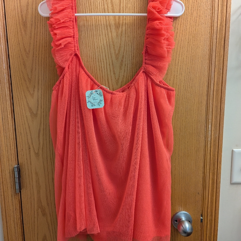 Coral Ruffled Sleeveless Top